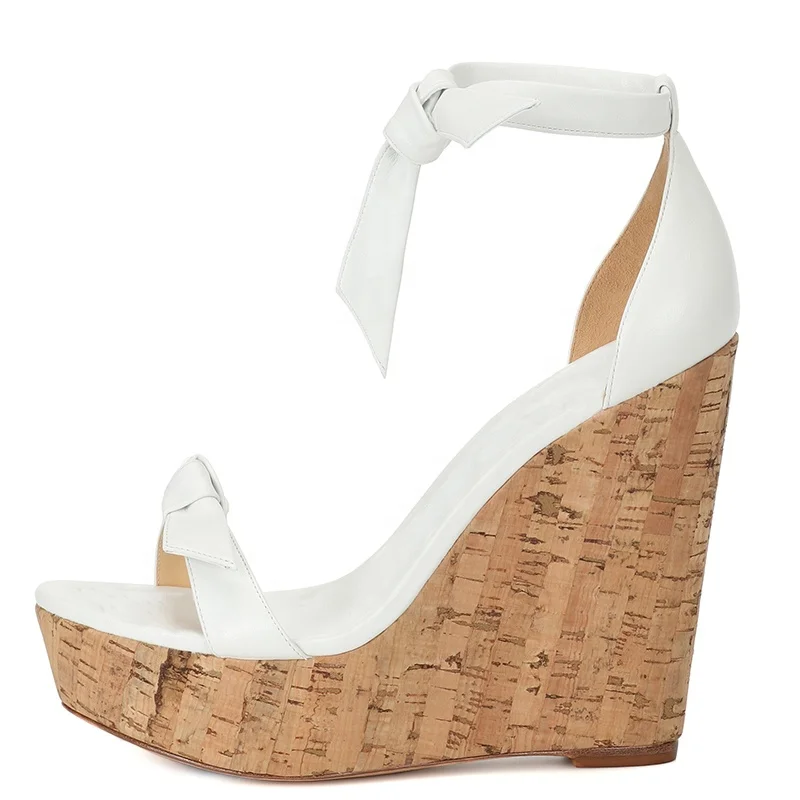 

Open Toe Cork Wedge Heel Sandals for Women White Platforms