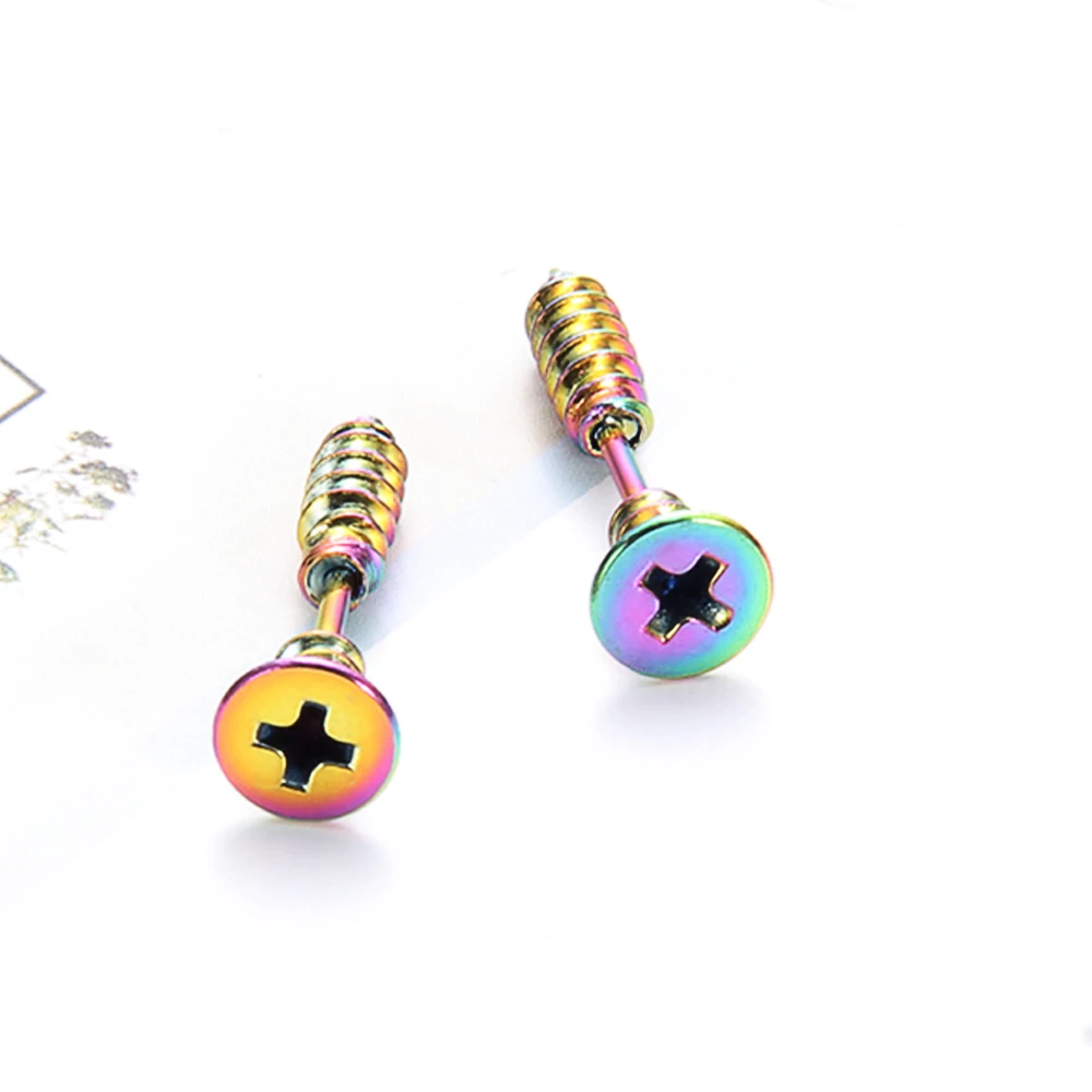

Four Colors Stainless Steel Men punkJewelry simple screw stud Earrings
