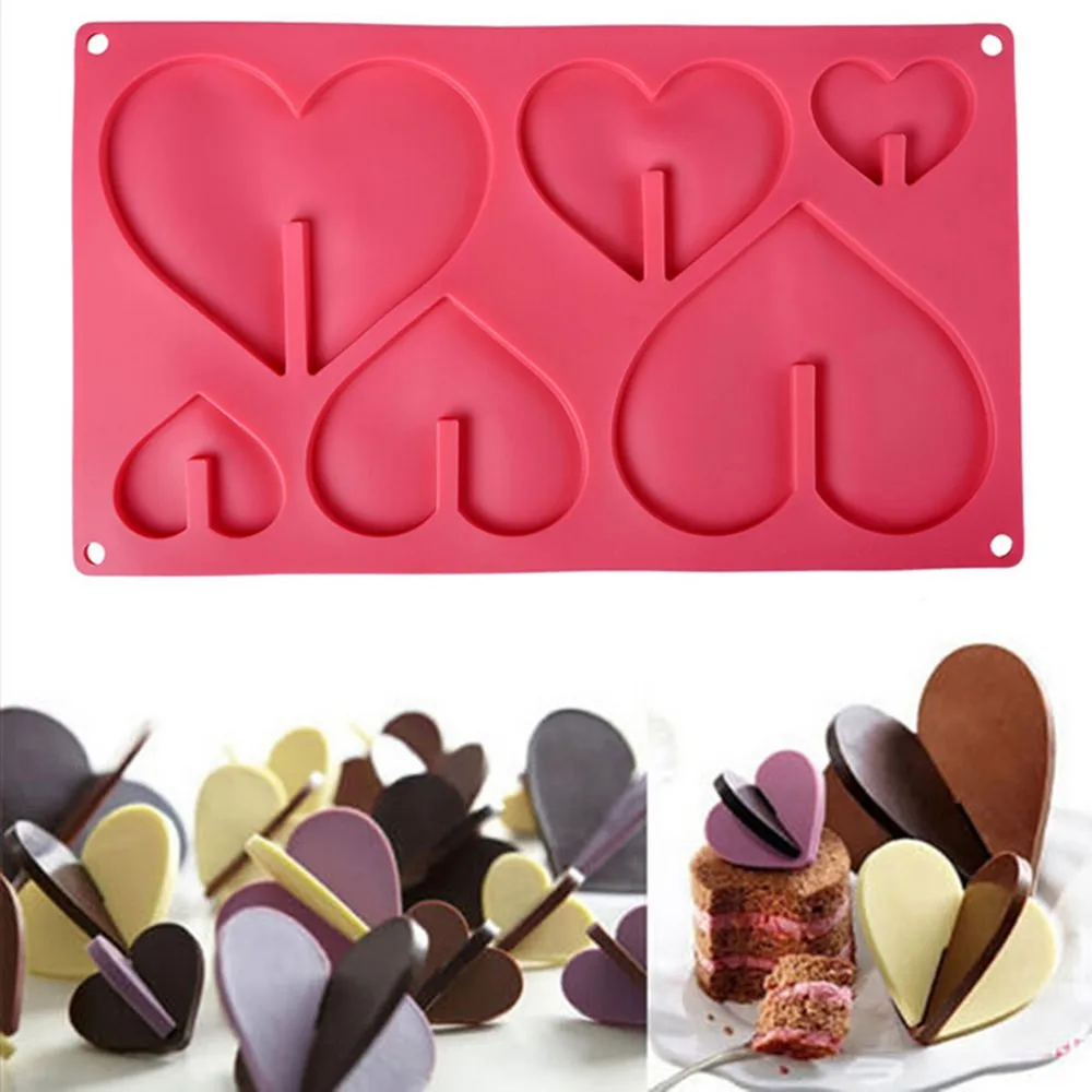 

6 Holes Heart Shape Silicone Cake / Chocolate Mold, Pink or according to your request .
