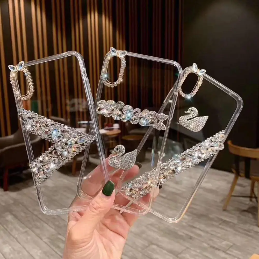 

Luxury 3D Handmade Bling Diamond Frame Glitter Jeweled Rhinestone Swan Cell Phone Case For Iphone X XS/XR/XS MAX Case