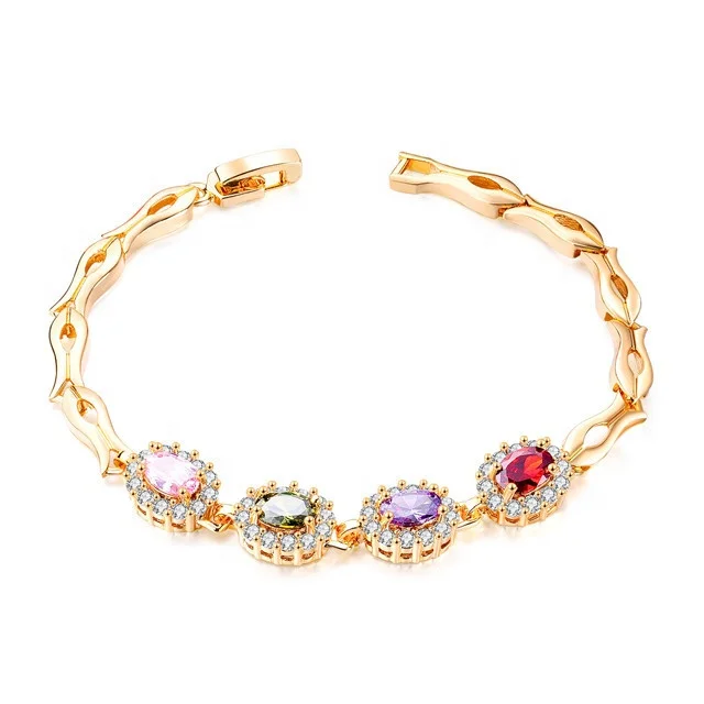 

Rainbow Bride Wedding Jewelry Australia Crystal Beads Bracelet Plated 18K Gold Bracelet Women, Multi