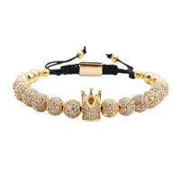 

Custom weave Fashion 18k gold plated cz balls crown beads adjustable bracelet men