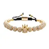 Custom weave Fashion 18k gold plated cz balls crown beads adjustable bracelet men