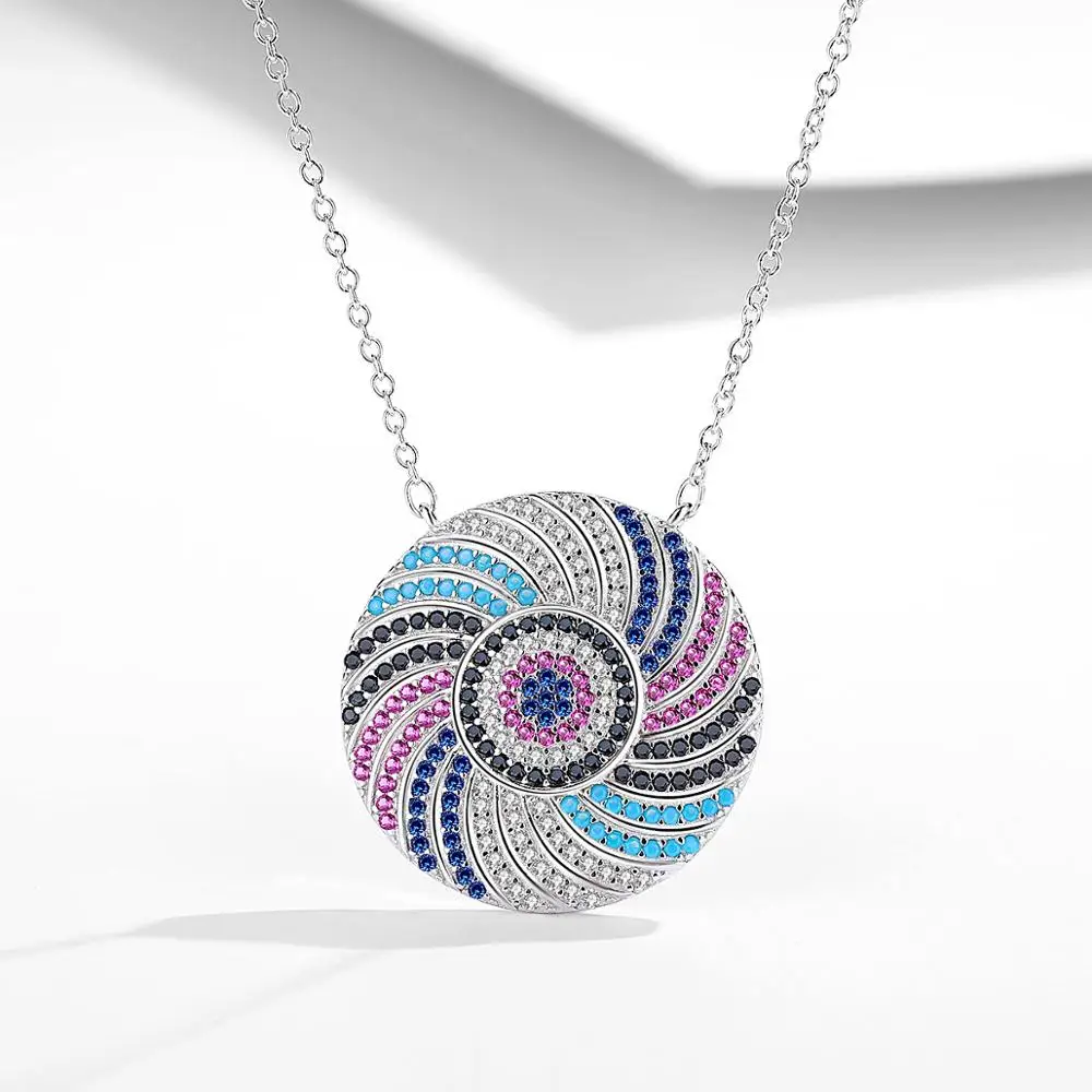 

2020 new fashion 925 Sterling Silver Jewelry Round Colorful Blue Eyes Pendant Necklace for Women trendy jewelry gift