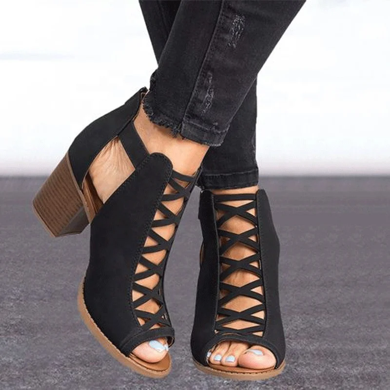 

Wholesale Women Open Toe Sandals Boutique Girls Leather Heel Shoes Summer Women Sandals, Picture