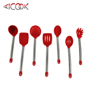 red silicone kitchen utensils set