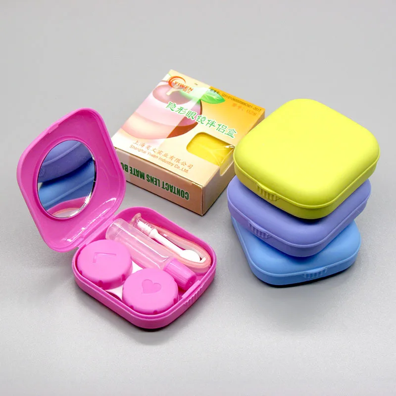

wholesale cheap contact lens case with mirror portable travel contact lens box, Yellow,green,blue,rose red,purple