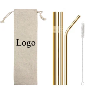 Image of Custom party metal stainless steel drinking straws set eco smoothie wholesale bubble tea straw