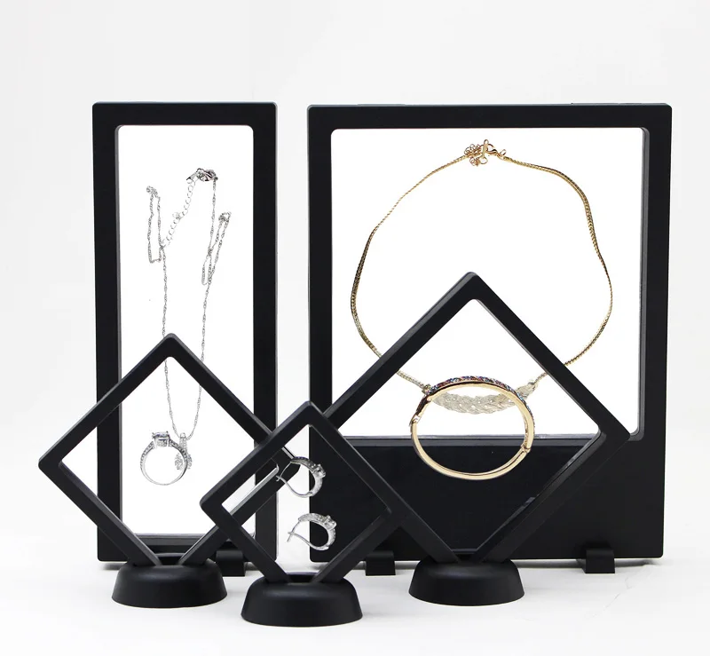 

3D Suspension Floating With PE Transparent and Plastic Frame Jewelry Packaging displays set boxes, Black&white