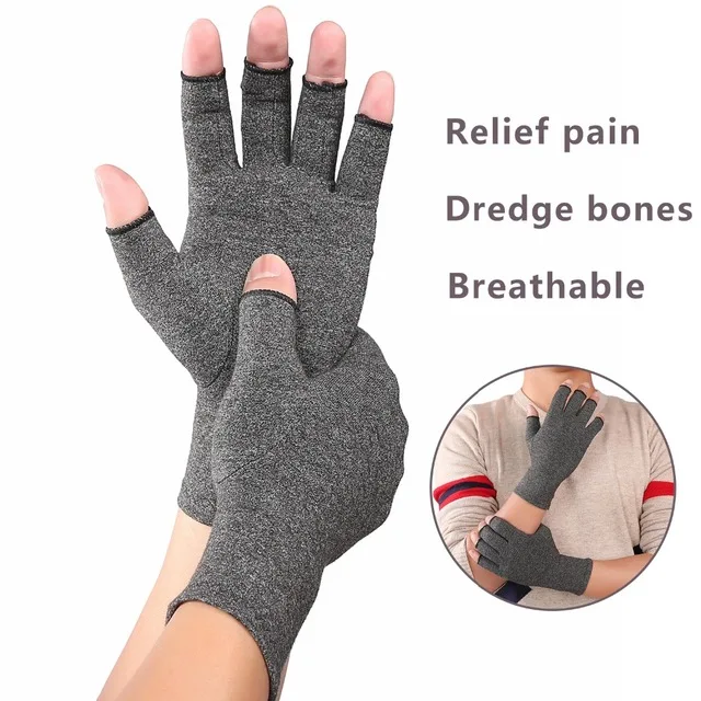 

Men Elastic Hand Pain Relief Gloves Half Fingers Compression Gloves For Arthritis, Grey