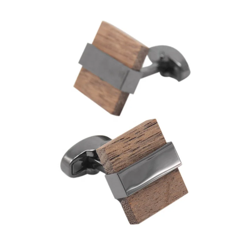 

Hot Sale Fashion Solid Wood Cufflinks for Mens Shirt, Black