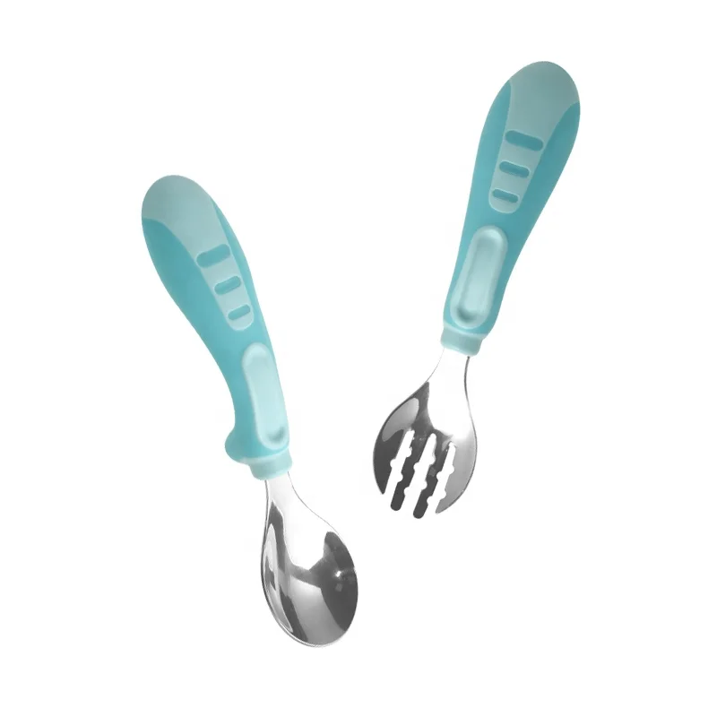 

Baby toddler stainless steel training feeding fork and spoon cutlery set with store box case