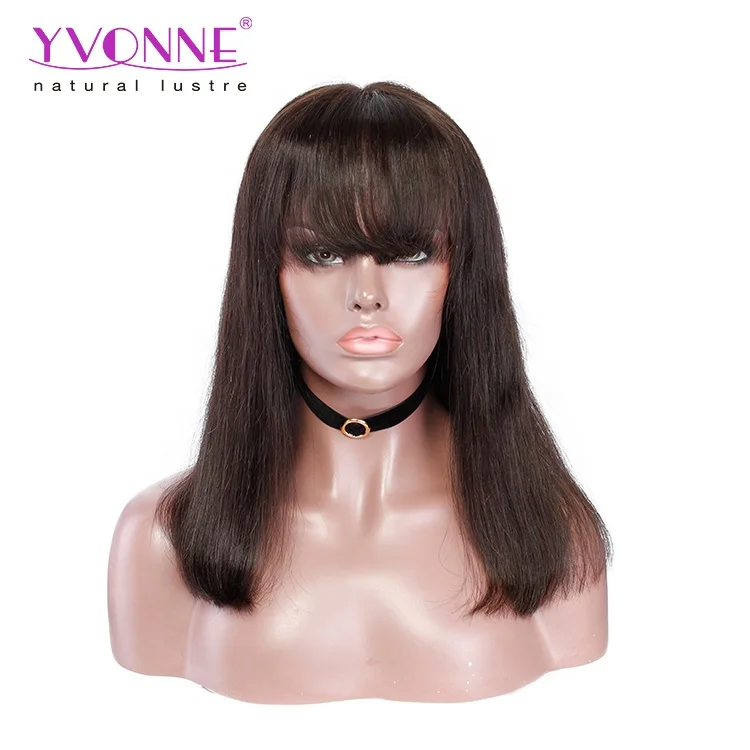 bob straight raw unprocessed virgin indian hair wig with bangs