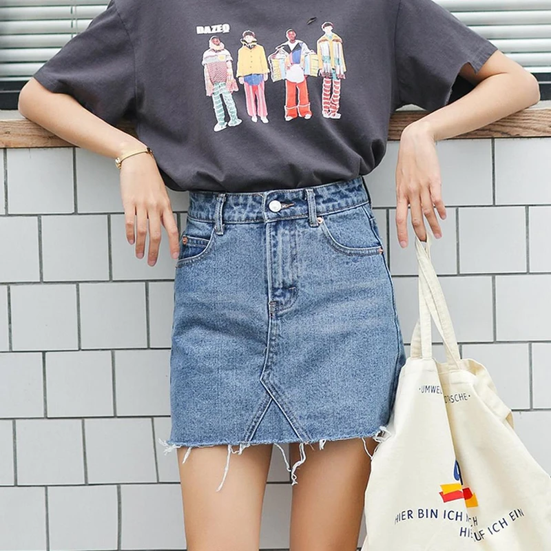

2019 Summer Fashion High Waist Skirts Pockets Button Female New All-matched Casual Skirt Jeans Women Denim Skirt