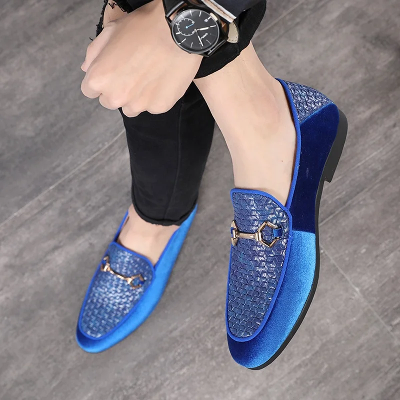 

SS0505 Plus size 48 men fashion flat loafers 2019 pointed toe fashion casual driver shoes, Black,blue