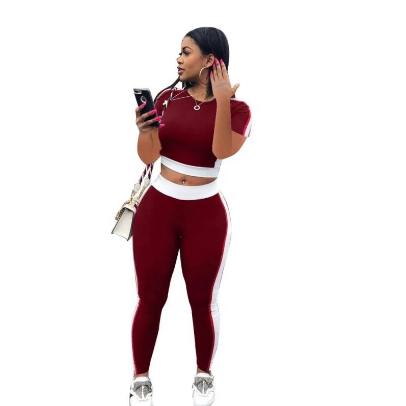 

Women casual side striped short sleeve top two piece set women clothing