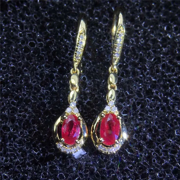 

New Design Handmade Gemstone Jewelry Eardrop With Diamond Wholesale 18k gold 0.8ct Natural Red Ruby Pendant Earring