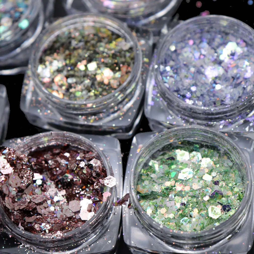 

Holographic Nail Glitter Sequin Shiny Iridescent Broken Glass Flakes Chameleon Paillette Sparkly Powder Manicure, From color chart