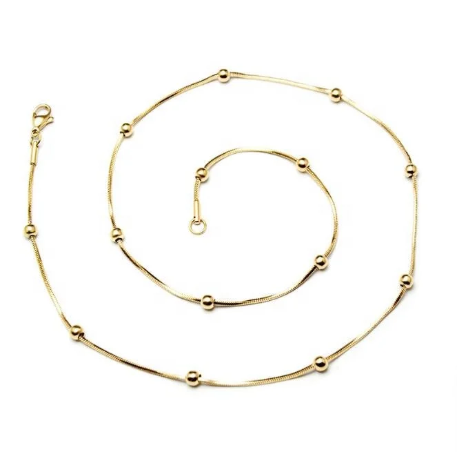 

45 cm 0.8 mm Bead 316L Stainless Steel Lobster Snake Chain Tiny Metal Bead Necklace, Gold,rose gold , silver