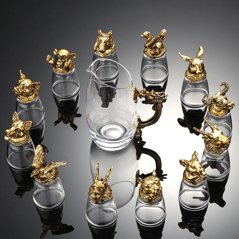 
Design novel 12 Zodiac crystal gift alloy crystal glass wine set 