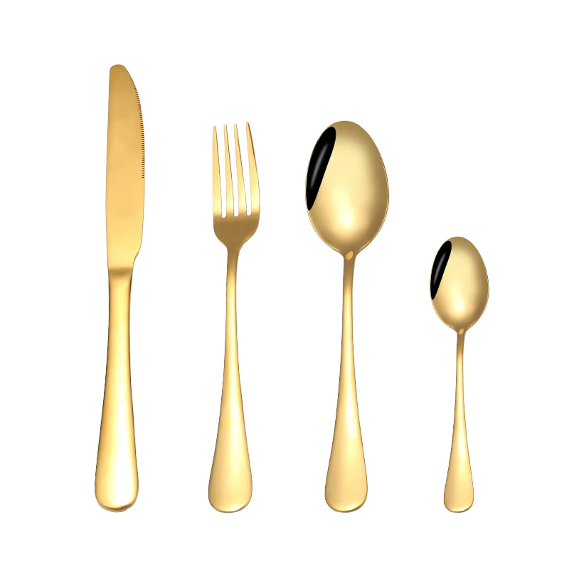 

Stainless Steel Flatware Set Silverware Spoon Fork Knife Teaspoon Gold Dinnerware Tableware Cutlery Gold