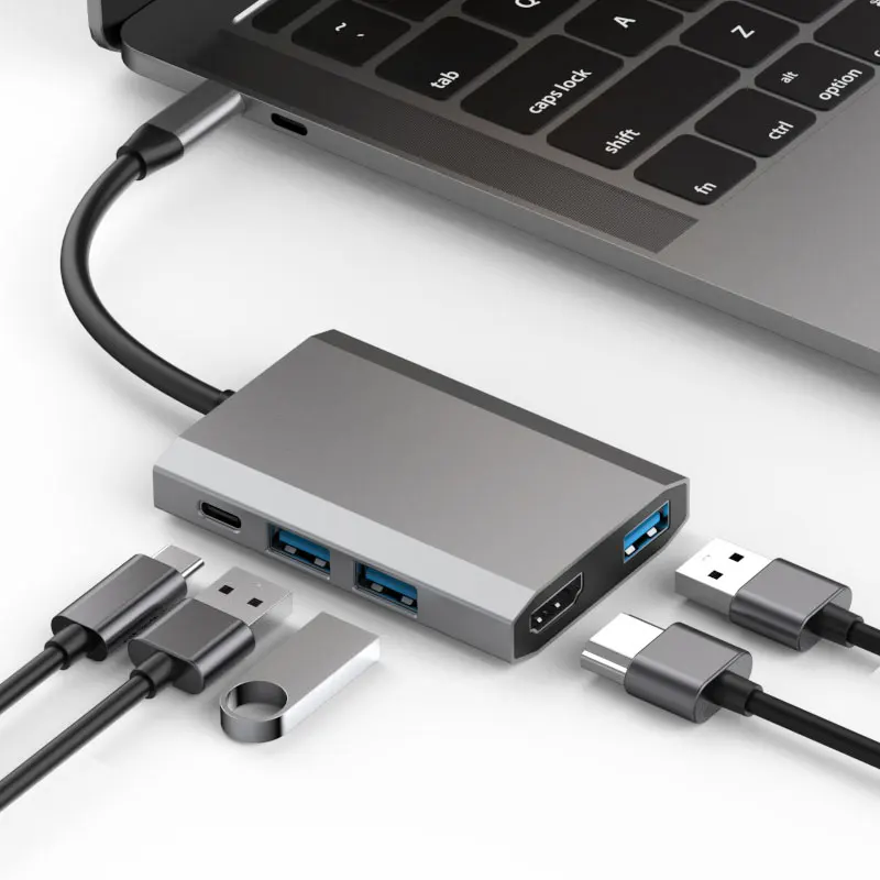 

5 Ports USB Type C Hub with 4K HD-MI 3*USB 3.0 Ports and 1*USB C Port, Gray