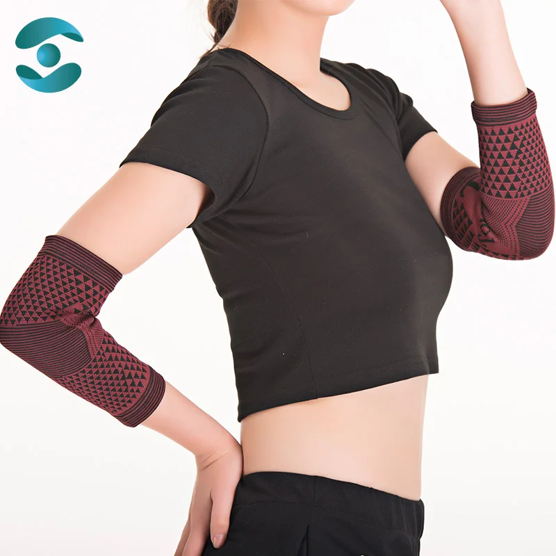 

Wholesale magnetic sports care elastic elbow sleeve support, Red with black