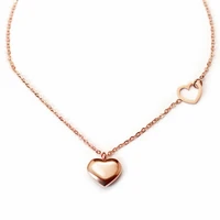 

Joyeria De Acero Inoxidable Fashion Sideways Women Lariat Necklace Jewelry 18K Gold Plated Double Heart Necklace