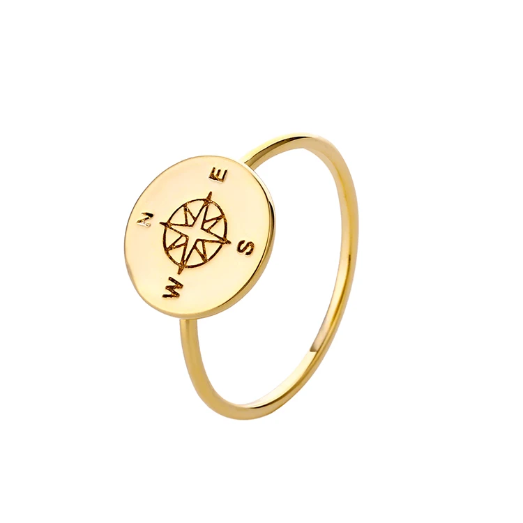 Instagram Compass Eight Star 14K gold plated copper full finger ring