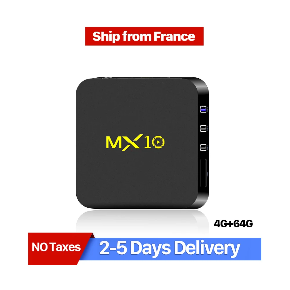 

MX10 4GB RAM 64GB ROM RK3328 4K HD Android Internet Smart IPTV TV Box Shipped from France, N/a