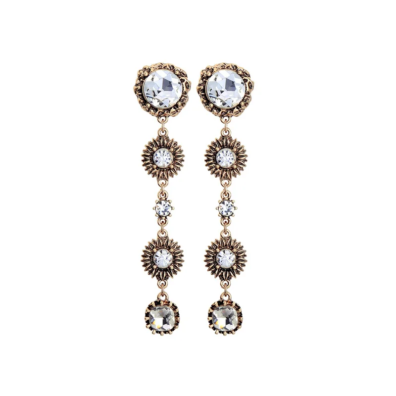 

ed01926d Long Dangle Earring, 2019 Fashion Jewellery Wholesale Vintage Gold Flower Free Shipping Summer Crystal Earrings