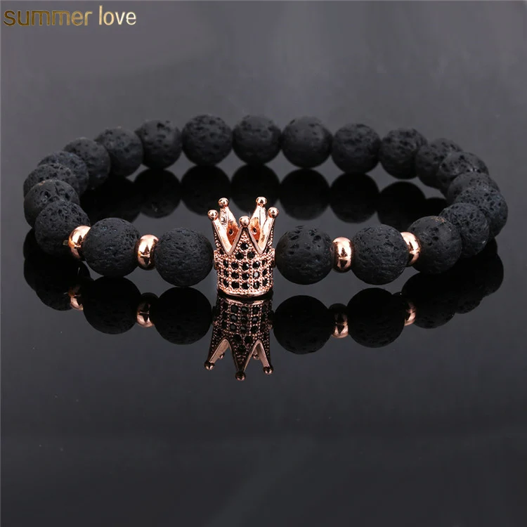 

Hot Wholesale Fashion 8mm CZ Imperial Crown Charm Natural Lava Stone Bangle Bead Bracelet Jewelry For Women Men, Available in many colors, you pick up the color