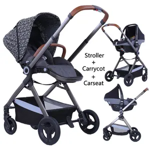Image of Baby Stroller 3 In 1 Luxury High Landscape Travel System Baby Pram 360 Rotation Pushchair with Bassinet and Car Seat
