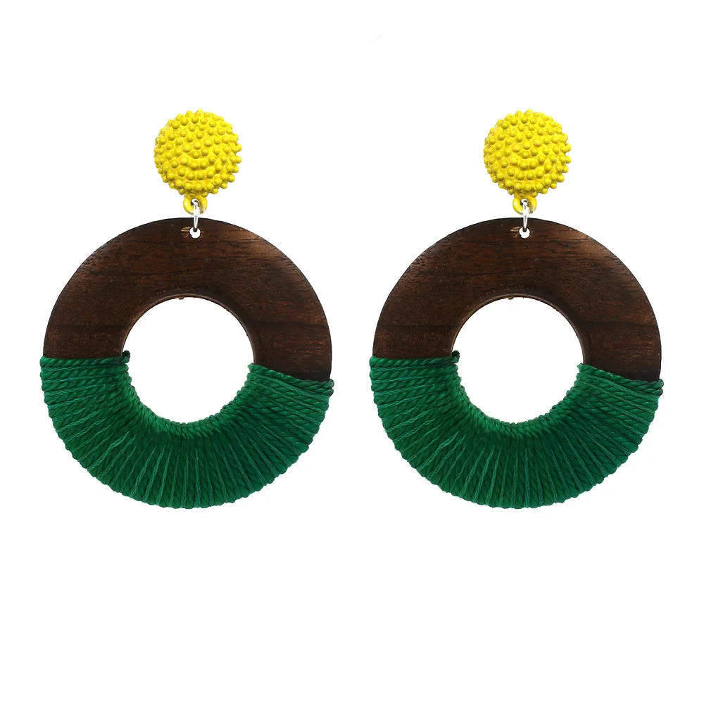 

Fashion ZA Jewelry Big Round Green Statement Dangle Earrings For Women Boho Wood Ethnic Drop Earrings (KER289), Same as the picture
