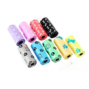 Image of Multi-Color Paw Print Stool Pet Waste Bag Roll Wholesale Production Dog