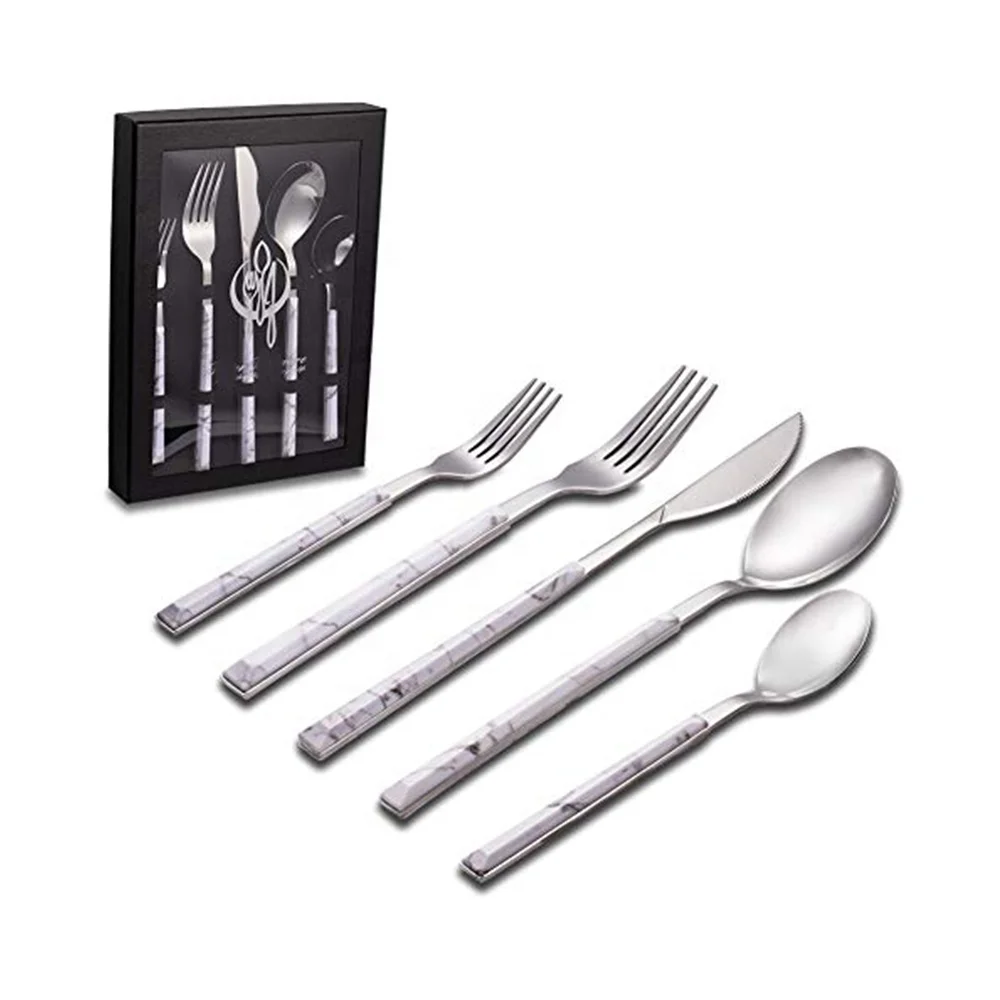 

White marble handle cutlery flatware set 16pc for wedding party