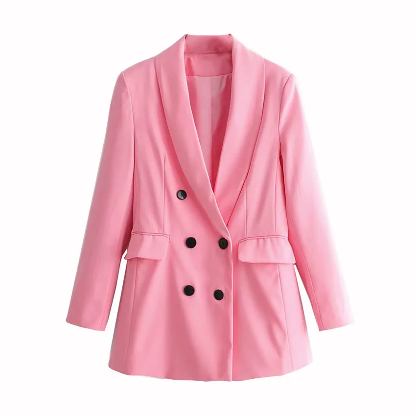 Factory Custom 100% Polyester Pink Double-breasted Casual Blazer Women
