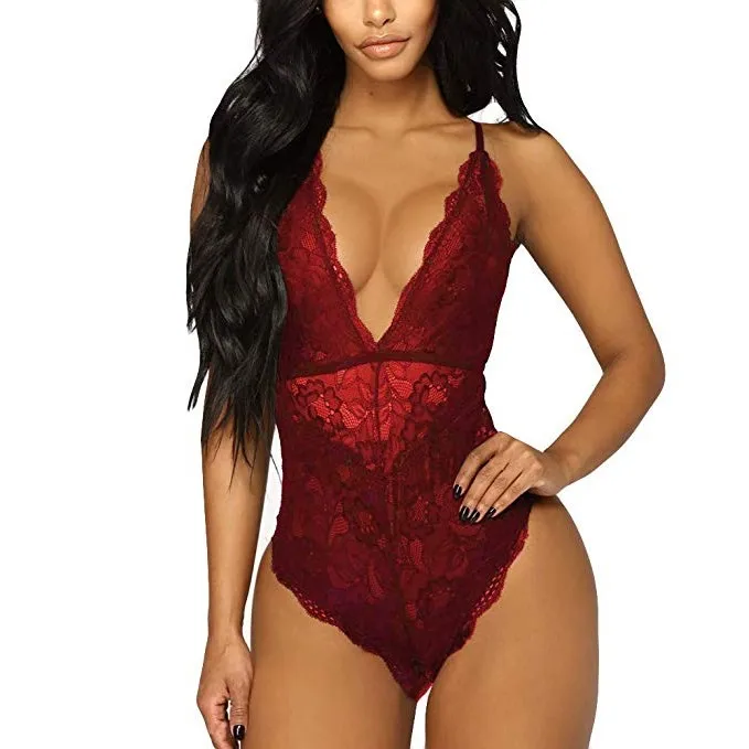 

Women Lace Bodysuit One Piece Mini V Neck Lingerie, Rich in color