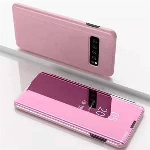 For Samsung Galaxy S10 Clear View Stand Flip Cover Case, Luxury Smart Mirror Electroplate Plating Protective Phone Case