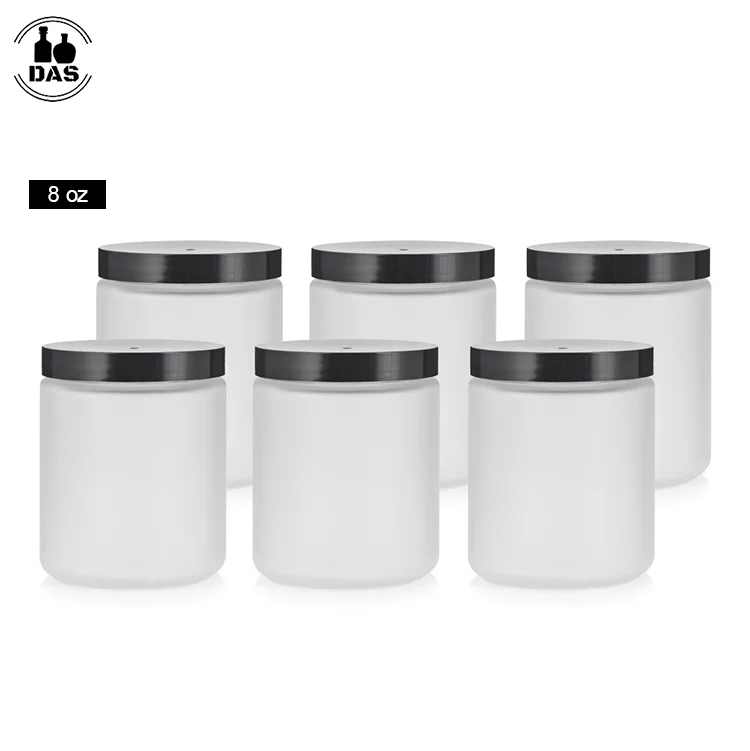 8 oz 1oz 4oz glass jar 250ml jar frosted airless empty beauty glass cosmetic cream jar container with black lid