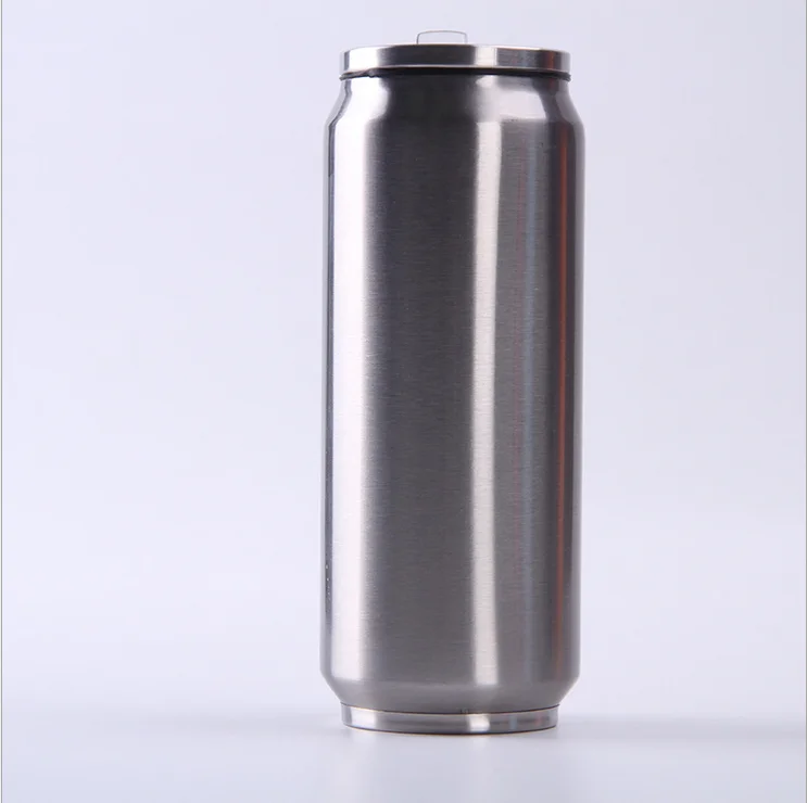 

17oz Cola Tumbler Stainless Steel Cola Beer Soda Can with Flip-up Straw Double Wall Travel Mug with Lid, Customized