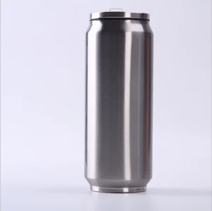 Image of 17oz Cola Tumbler Stainless Steel Cola Beer Soda Can with Flip-up Straw Double Wall Travel Mug with Lid