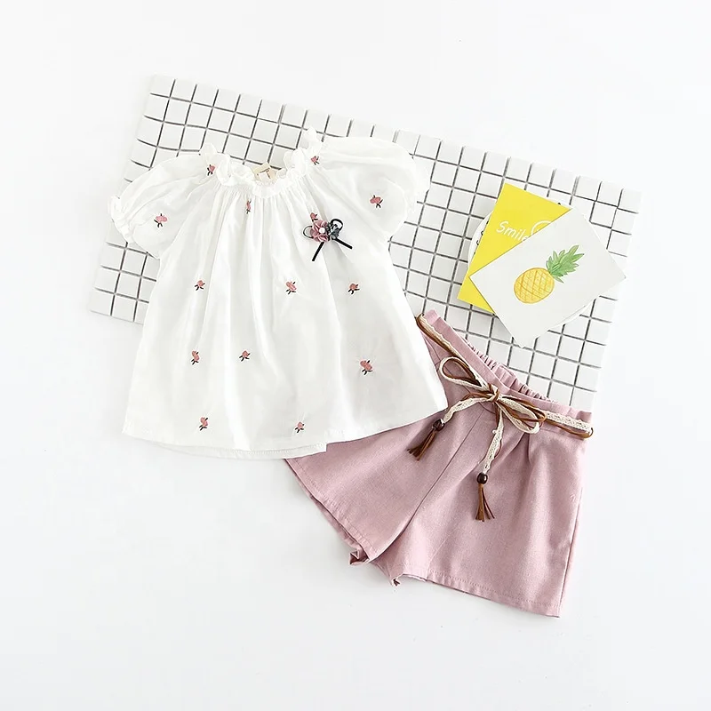 

B14296 hot sale girl 2 pcs summer shorts set girl's clothing set, Customized