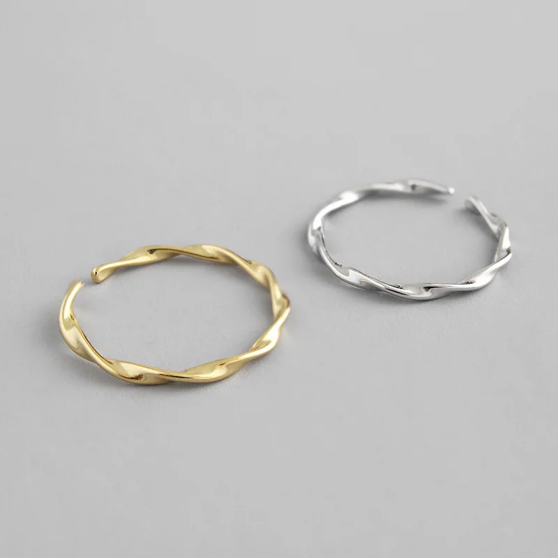 

100% 925 Silver Ring Fashion Minimalism Delicate Twist Ring Fine Jewelry for Female 1.6mm Gold Silver Rings