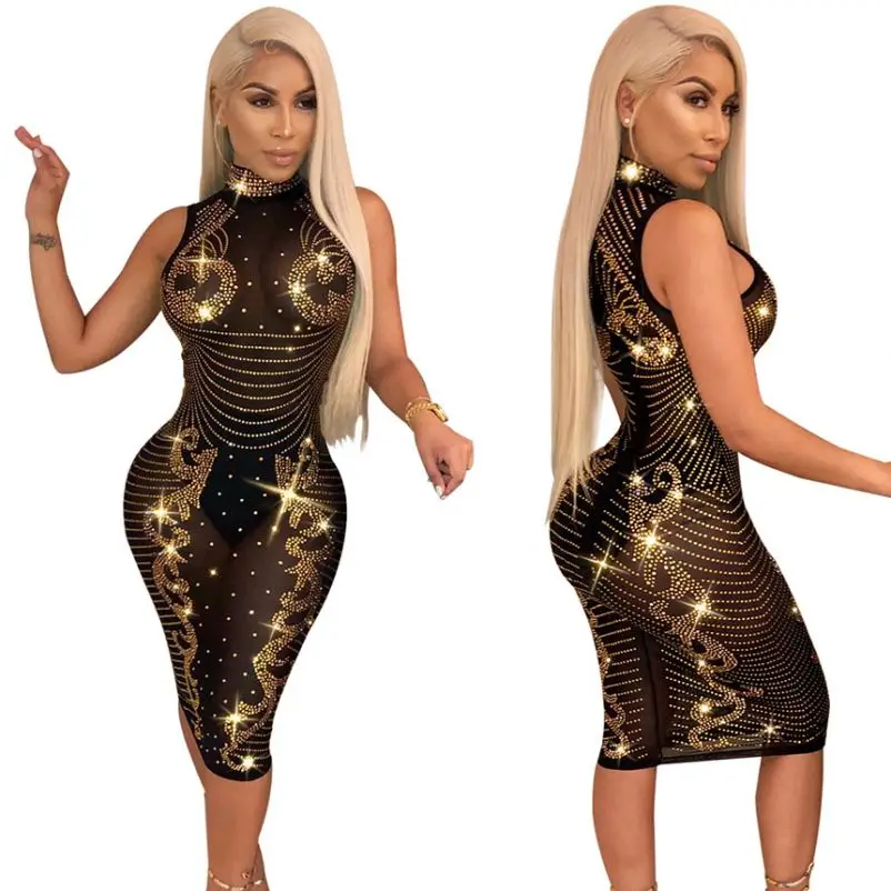 

2019 women sexy club wear shiny rhinestone dress