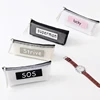 Lucky SOS Superman Strive Letters Printed PU Patch Sewn Mesh Pencil Case Pen Bag for School Students