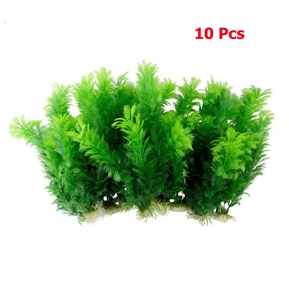 

Green Artificial Plastic Plants Set Aquarium Decor Fish Tank Ornament 12 Tall Pack of 10