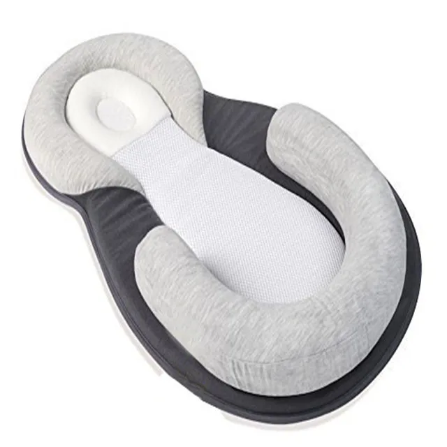 

Fixed Portable Baby Crib Sleeping Pillow Positioner Prevent Head Sleep Cushion Infant Positioning Newborn, Grey/creamy-white/baby blue