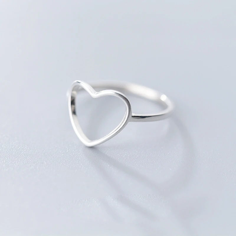 

925 Sterling Silver Hollow Heart Open Rings for Women Simple Silver Jewelry