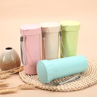 

Customized Seal Leak Proof 430ML Green Colour Biodegradable Wheat Straw Cup Custom logo AD Promotion gifts